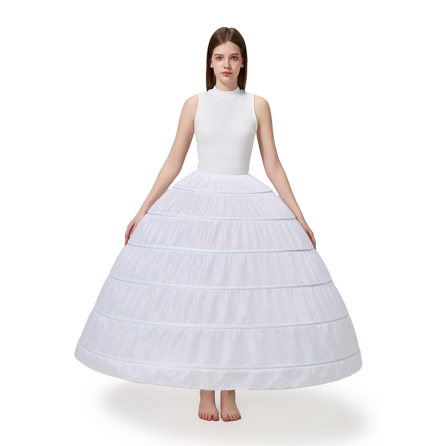 Aprildress Women's White Full Length 6 Hoop Crinoline Petticoat Underskirt For Wedding Dress Ball Gown Uk-Ppt360