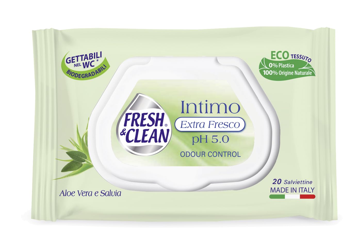 Fresh & Clean Intimo Extra Fresco pH 5.0 Salviettine Aloe Vera e Salvia 20 pz