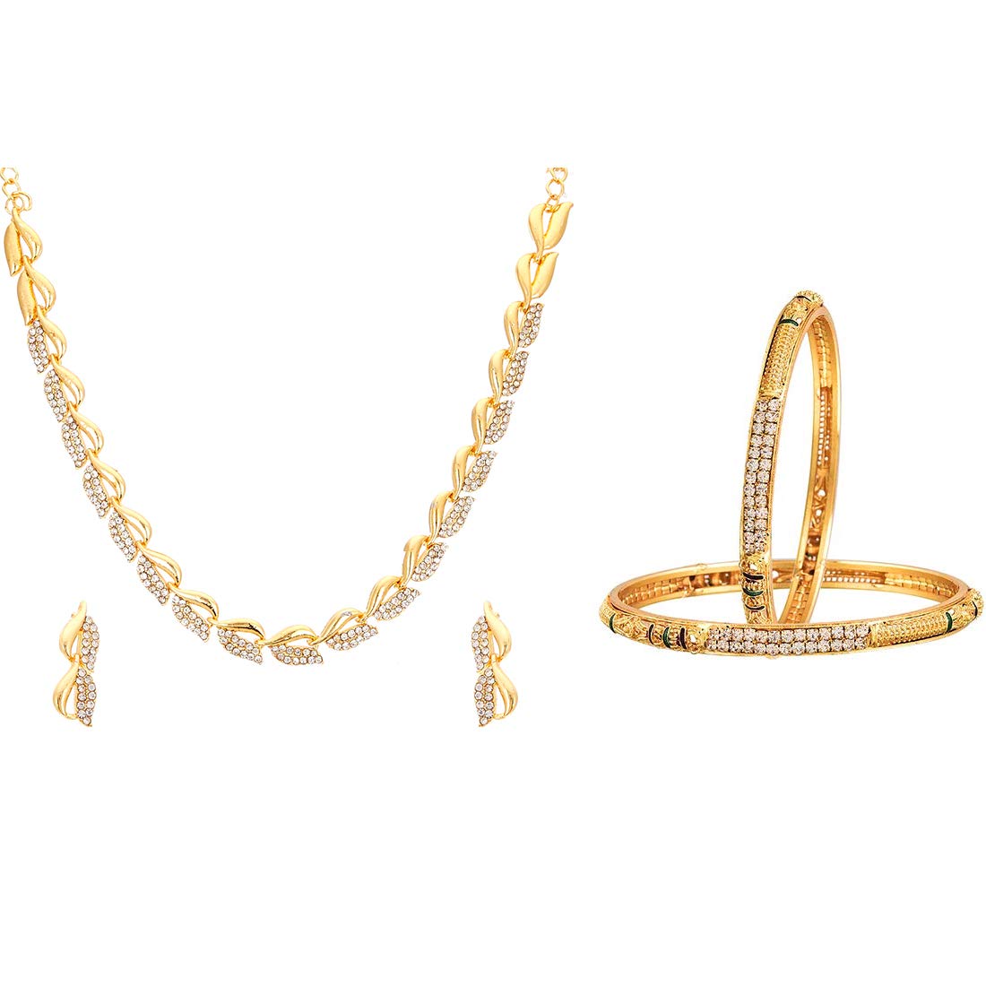 See full amazon price history chart for KENNICE American Diamond Designer Gold-Plated Necklace With Earrings & Bangles Jewellery Set For Women & Girls KENNICE American Diamond Designer Gold-Plated Necklace With Earrings & Bangles Jewellery Set For Women & Girls (B09NQ2PZH1) Amazon Price History, Amazon Price Tracker