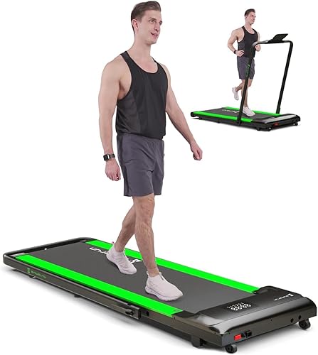 Caminadora 2 en 1 para debajo del escritorio, caminadora plegable de 3.0 HP con 300 libras para el hogar, almohadilla compacta portátil con 12