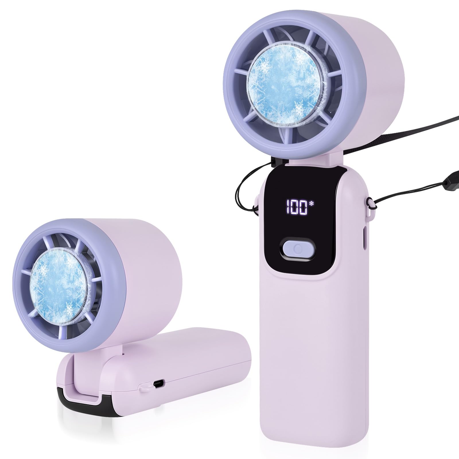 smtfcty Handheld Fan with Ice Cooling,4000mAh Rechargeable Portable hand held fans Mini Personal Hand Fan Foldable 3 IN 1 Desk Fans with LED Display for Home Office Bedroom Outdoor Travel (Purple)