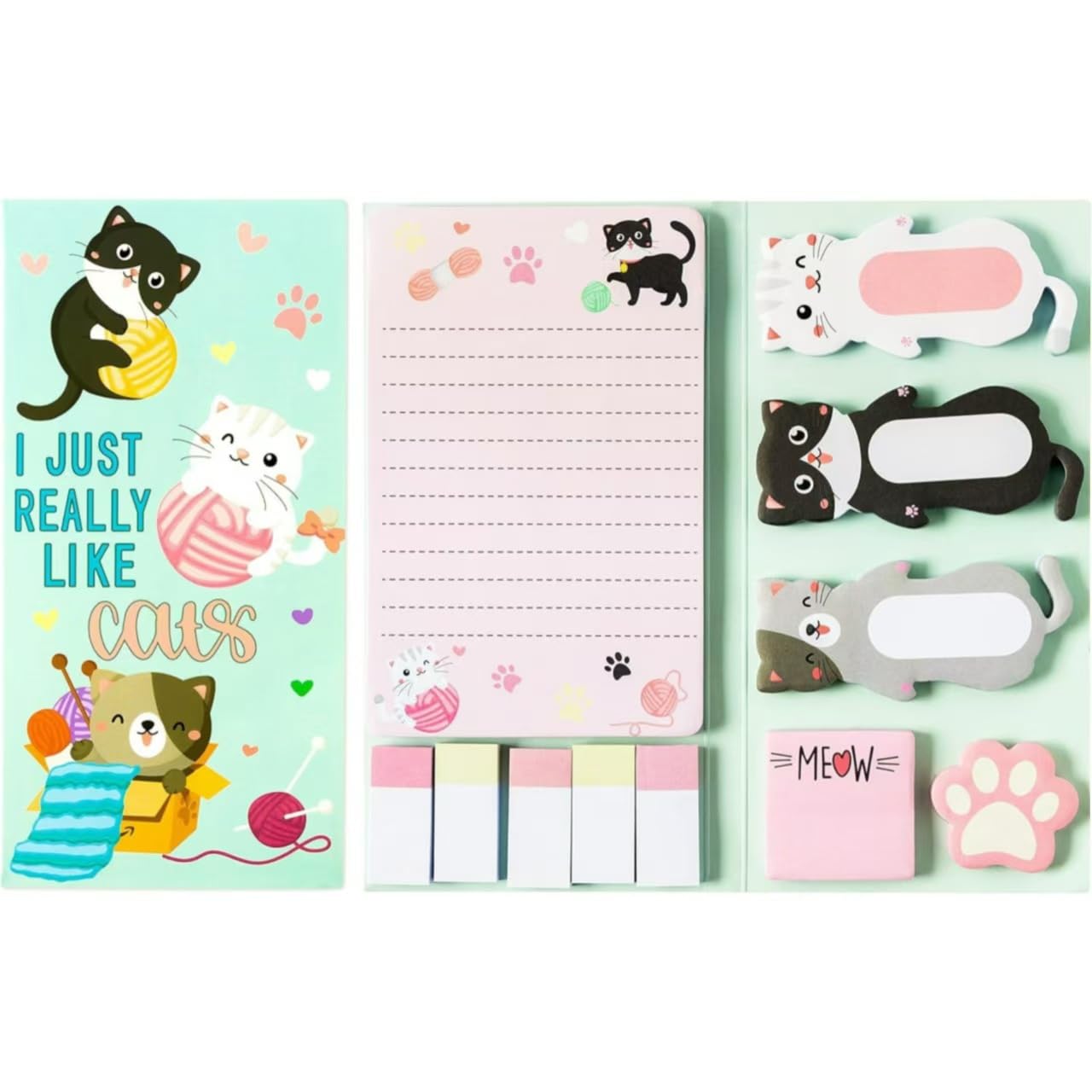 Cat Sticky Notes Set, 550 Sheets,Cute Cartoon Dog Post It Notes with 3 Point Pens, Self-Adhesive Writing Memo Pages Back to School Office Supplies