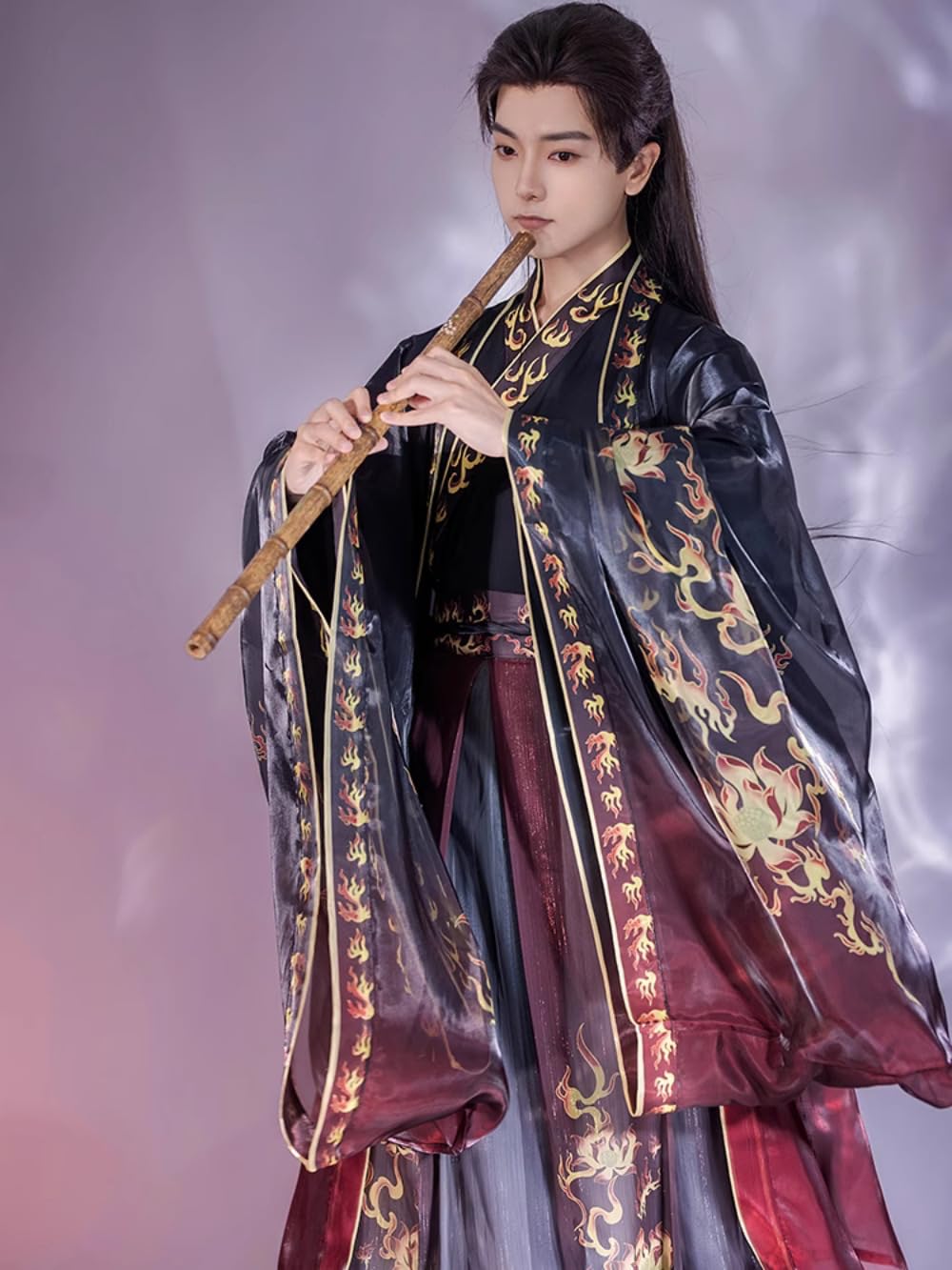 Chiński tradycyjny kostium Hanfu Dress, chińska od Męska koszula Hanfu w stylu Jin w stylu chińskim Wei Jin ze spódnicą Ru z dużymi rękawami(Red,Medium)