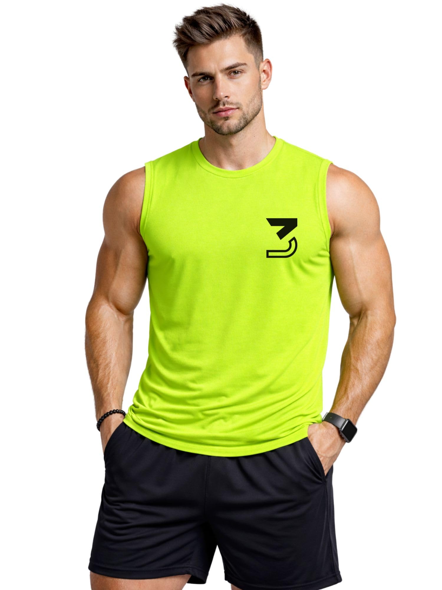 3colors 3Colours RGB Fitness Designer Gym Stringer Vest, Gym Vest, Racer Y Back, Sports Tank Tops, Sando for Men C Cut-3 Logo-picture-19