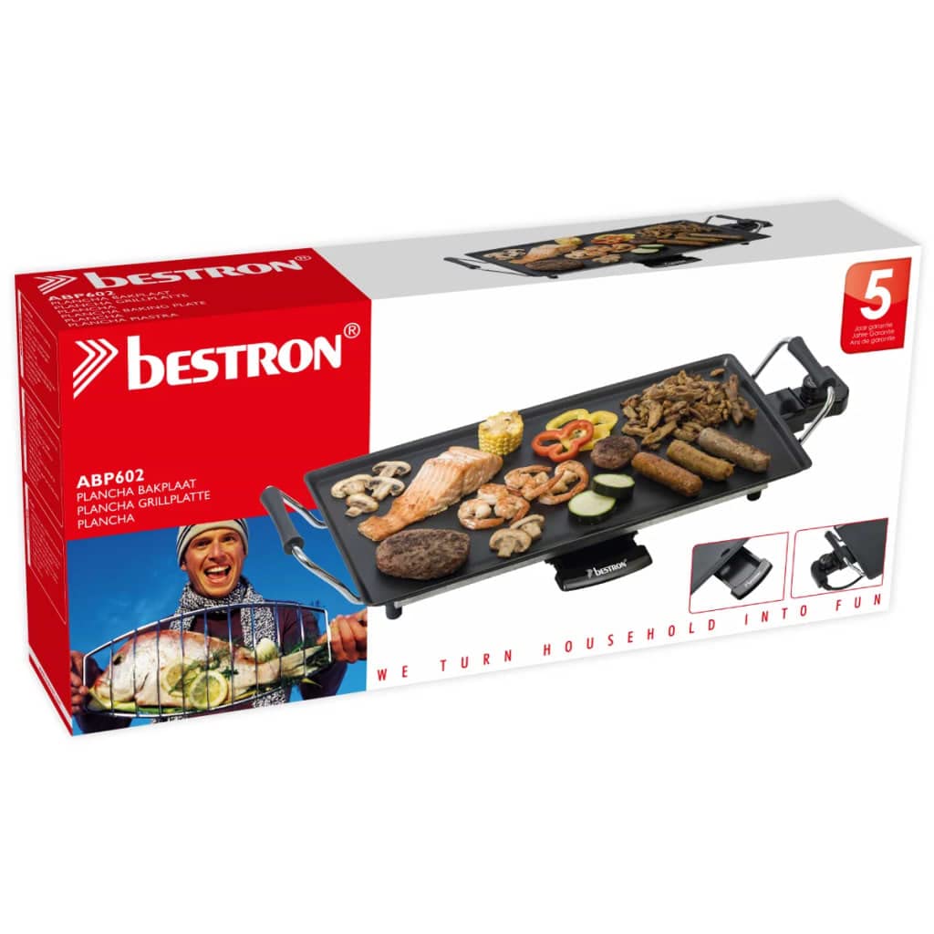 Bestron Elektrischer Tischgrill Plancha Teppanyaki Grillplatte 2000 Watt Schwarz 47,5 x 25,5 cm