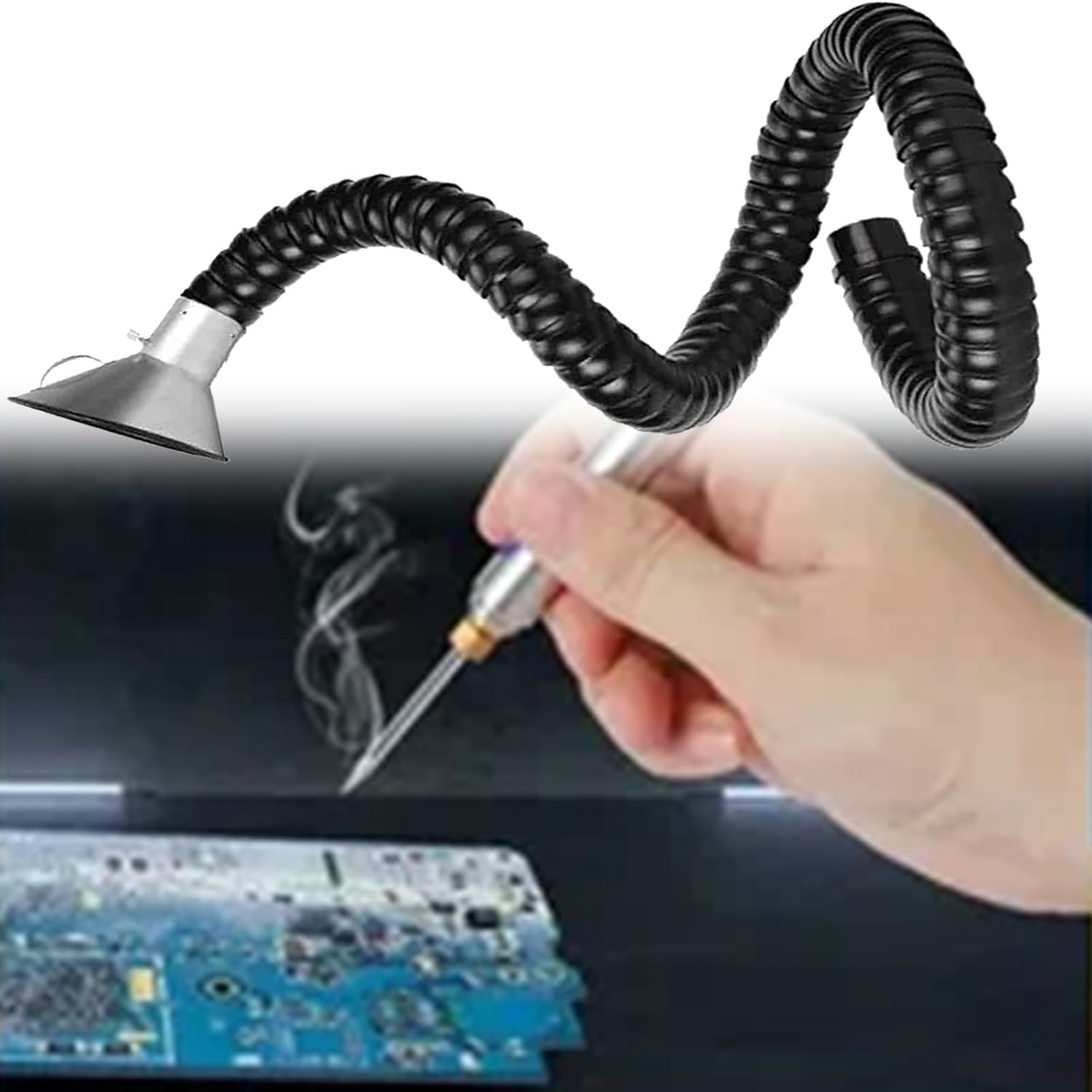 Solder Fume Extractor Arm for Electronics Assembly, Flexible Dust Extraction Arm for Woodworking, with Hood & Adjustable Valve(1m/3.3ft,45mm/1.8in)