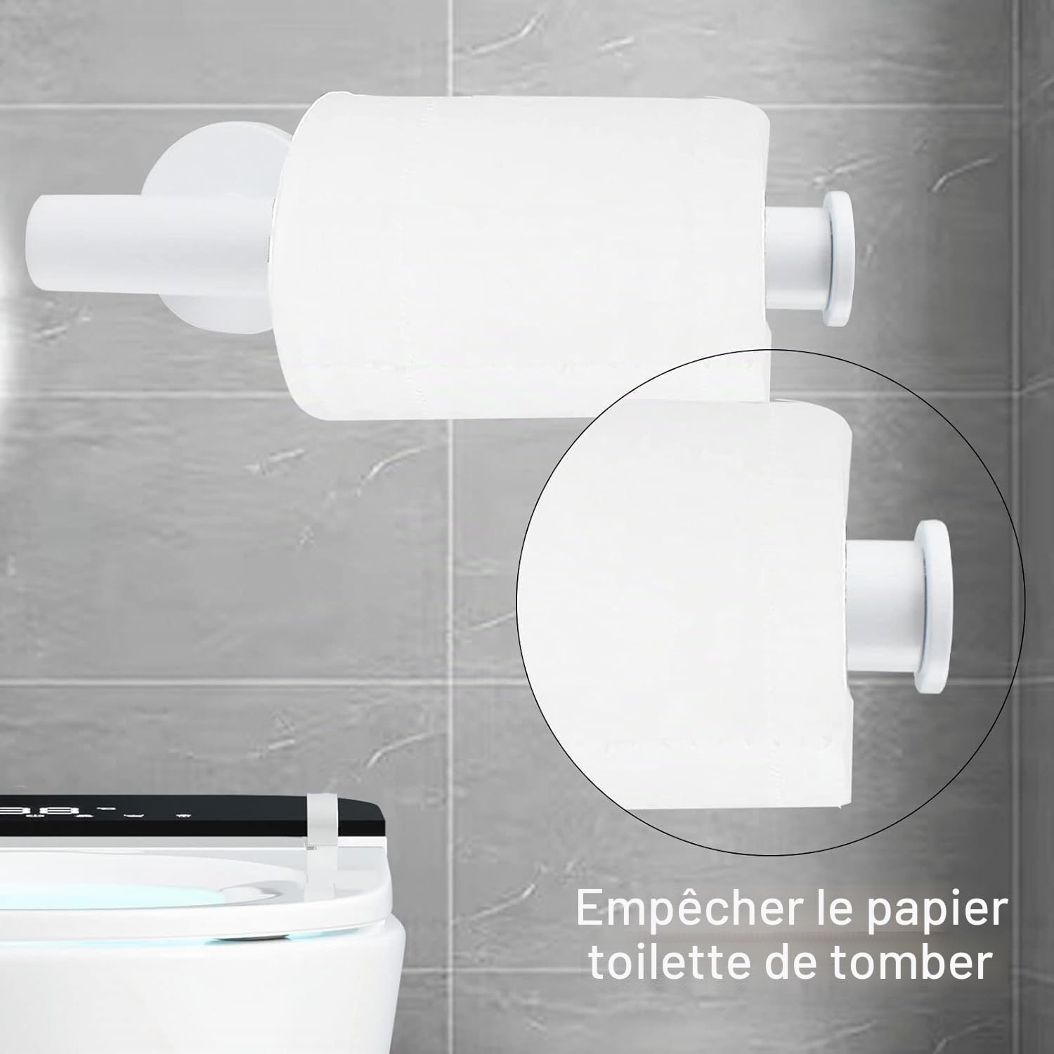 YUET Ensemble de 3 barres porte-serviettes de salle de bain en acier inoxydable - Montage mural - Porte-papier toilette - Crochet pour peignoir - Blanc