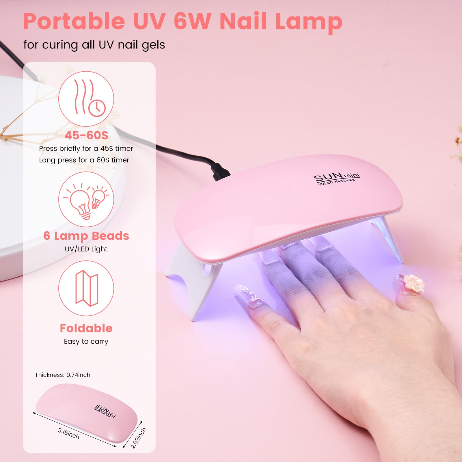 Deciniee Kit Uñas Acrilicas–Profesional con Lampara Uñas/Tips/Broca Unhas y Mano para Practicar. Ideal para hacer uñas de gel, decoración y DIY-Acrílico y herramientas para principiantes y expertos