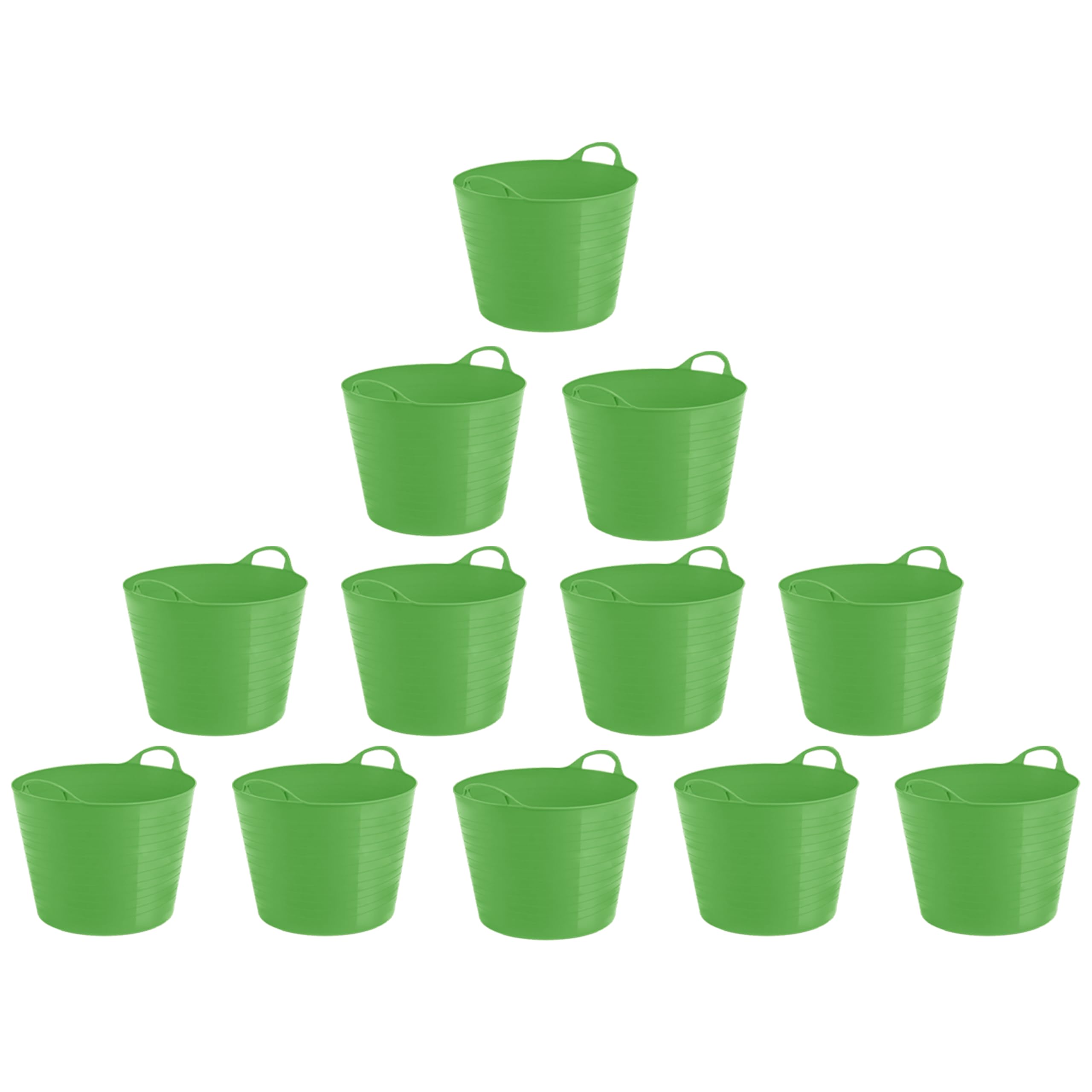 (Set of 12) 40L/42L Litre Large Robust Flexi Tubs Multipurpose Flexible Rubber Storage Container Buckets Garden Trugs Laundry Basket Polyethylene Flex Tub For Home Gardening-Made in UK (Lime Green)