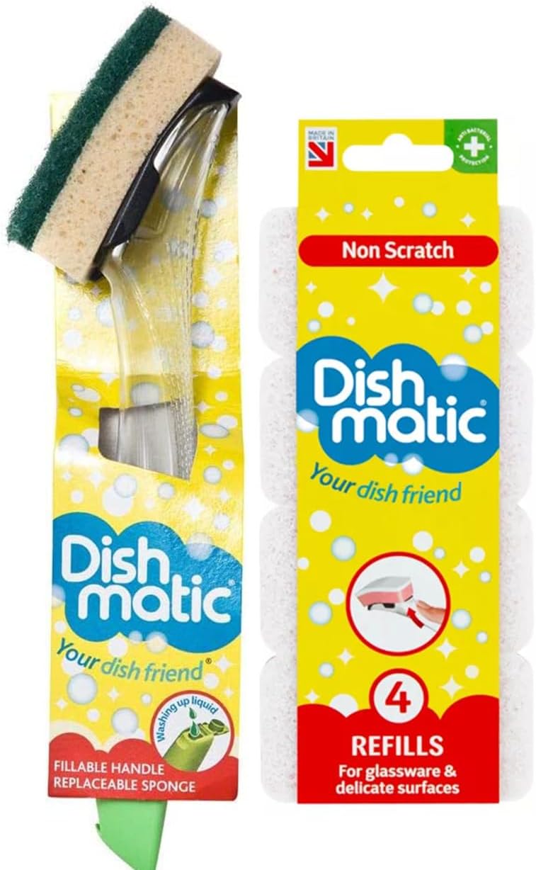 Dishmatic Fillable Washing up Brush [ Easy Grip Dish Cleaner] with 4X