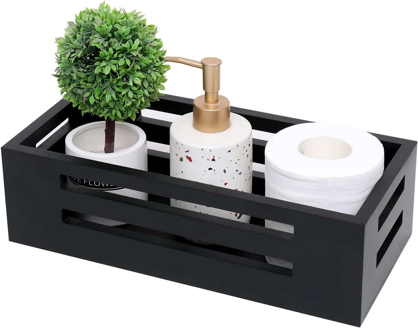 Black Decor Box Bathroom Basket Topper, Wooden Toilet Paper Storage Basket