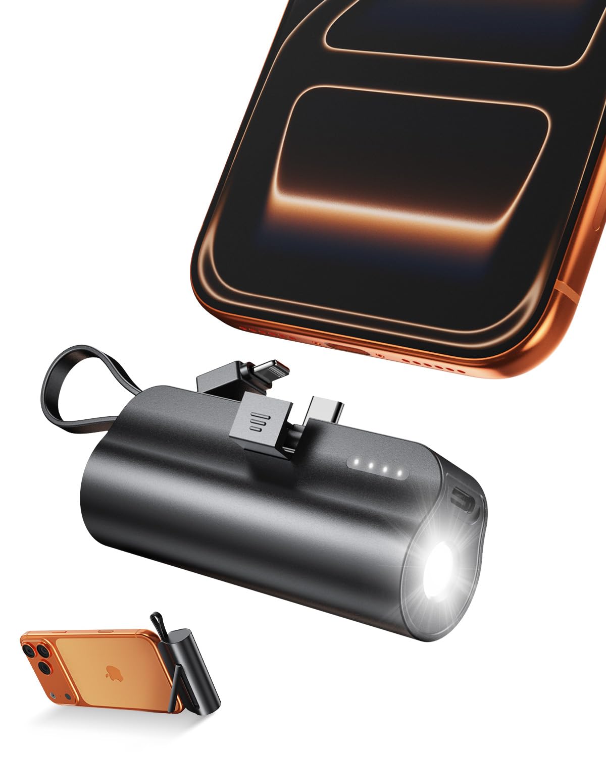 5000mAh Mini Portable Charger with Built-in Type C Connector Cables 5V 2 4A USB-C Small Power Bank 2