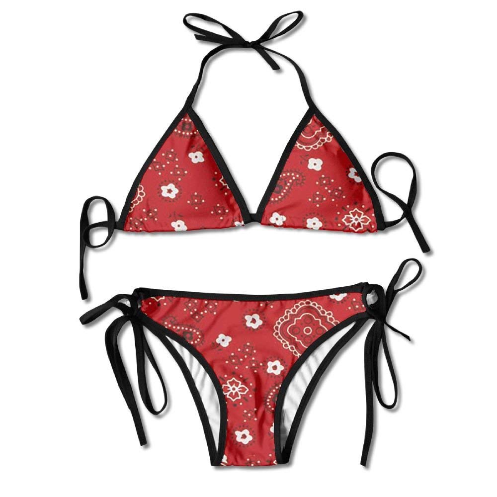 Miedhki Fashion Bandana Prints Red Women Swimwear Bandage Bikini Set Push-up Padded Bra Swimsuit