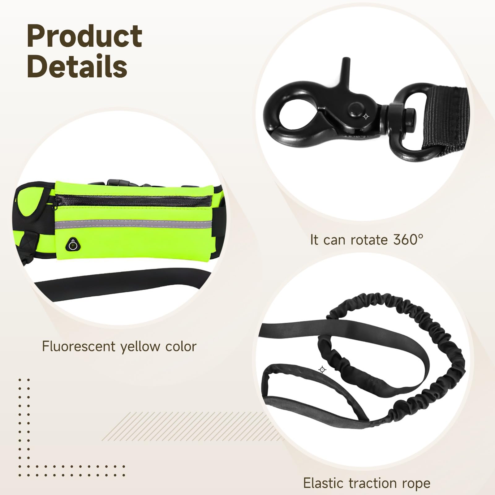 Lot de 2 laisses pour Chien Mains Libres avec Poche zippée, Laisse élastique, Sac Banane pour Running, Ceinture réglable, Poche pour téléphone et clés, Laisse de 125 cm