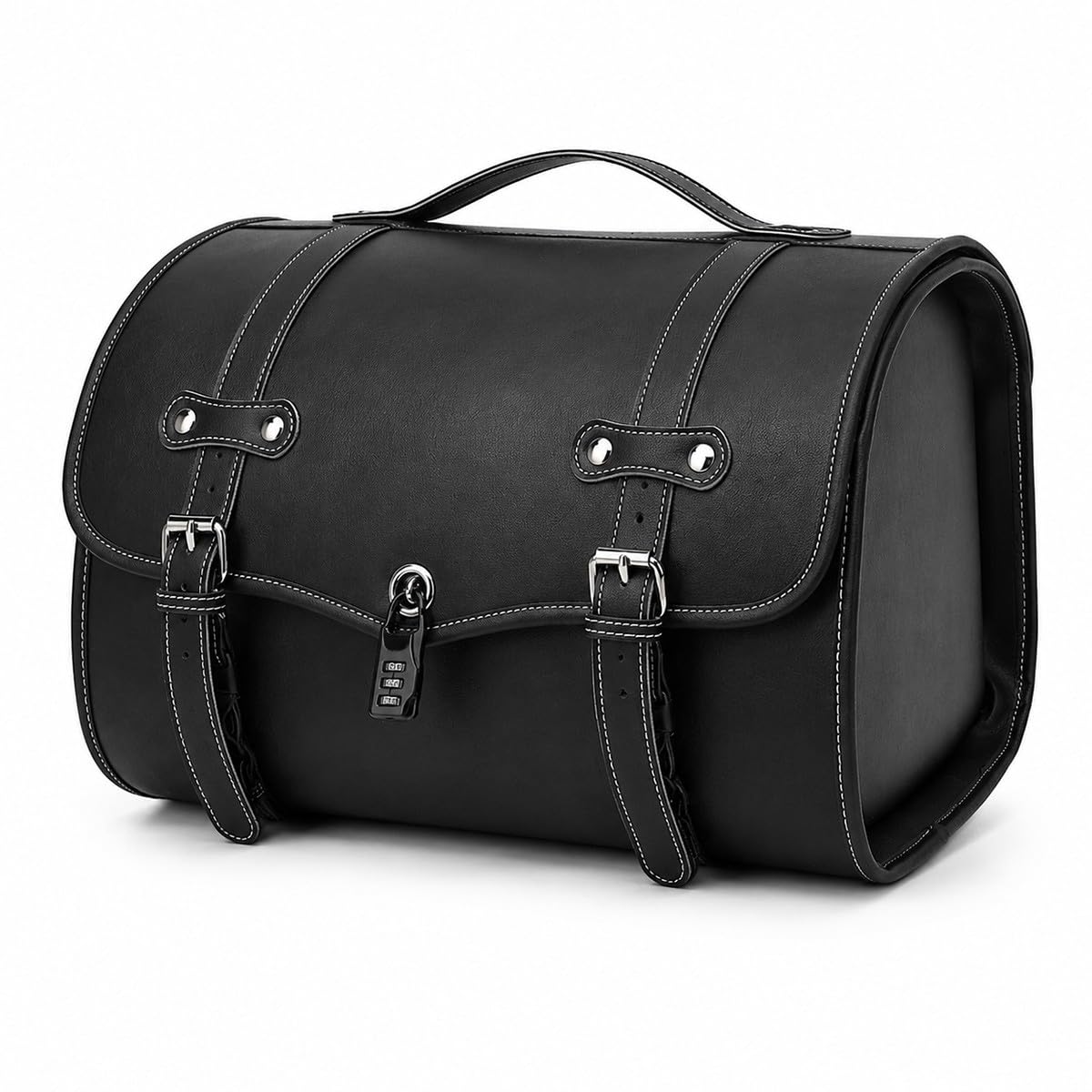 Baannaww Motorcycle Rear Seat Tail Bag 39×32×28cm, PU Leather Lockable Storage Trunk Bag for Scooter, E-Bike and Moped, Rear Rack Luggage Box for Half Helmets, Riding Gear and Daily Items