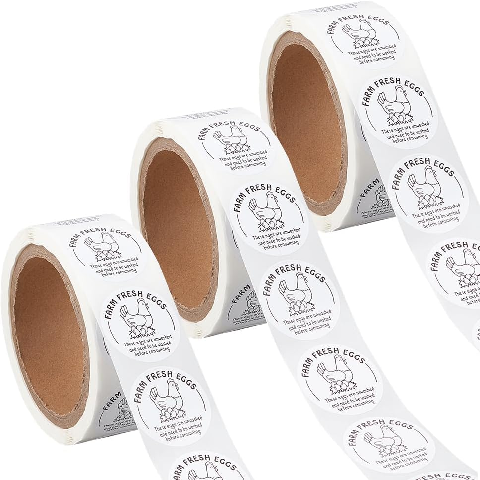 BENECREAT 1500 PCS Farm Fresh Eggs Carton Labels, 1.5 Inch Round Paper Self-Adhesive Packaging Stickers Egg Carton Stickers for Chicken Quail Duck