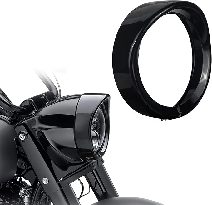 NTHREEAUTO 7" Headlight Visor Trim Ring Gloss Black Motorcycle Headlamp