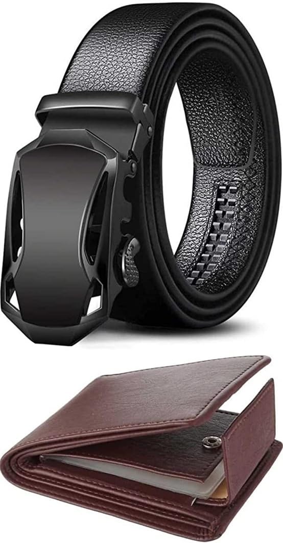 JUST-STYLE Faux Leather Belt Wallet Combo For Men And Boys Ql34 Size (28-42), Black