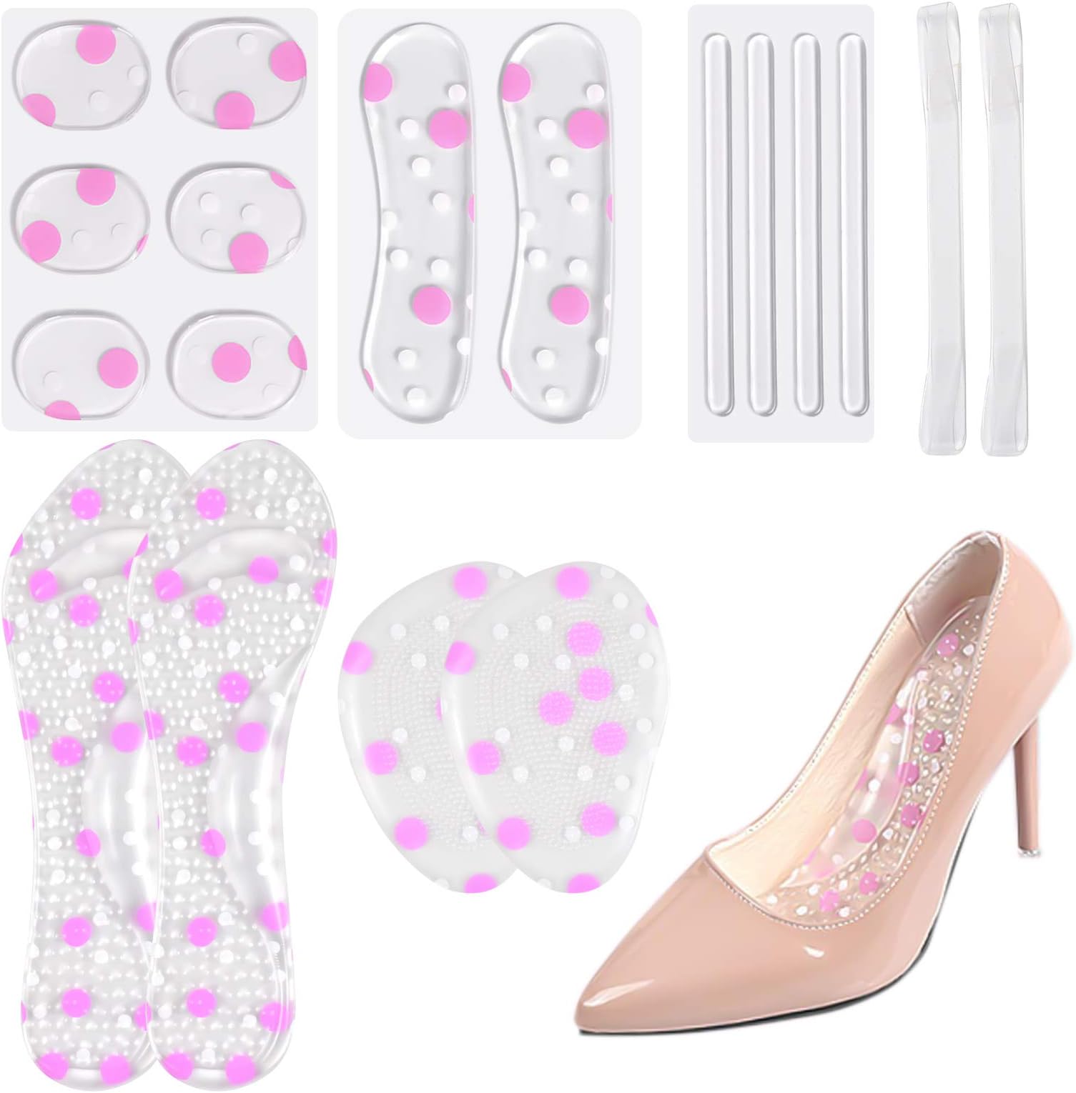 18 Pcs High Heel Pads Gel Insoles Ball of Foot Cushion Pad Anti-Slip Heel Grips Metatarsal Pads Forefoot Shoe Cushion Silicone Insert Feet Protect Sticker for Women Shoes High Heel Too Big Pain Relief