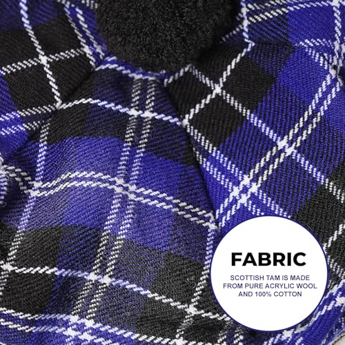 Image of Scottish Tam O' Shanter Hat Tartan Bonnet Pom Pom Wool Flat Cap One Size