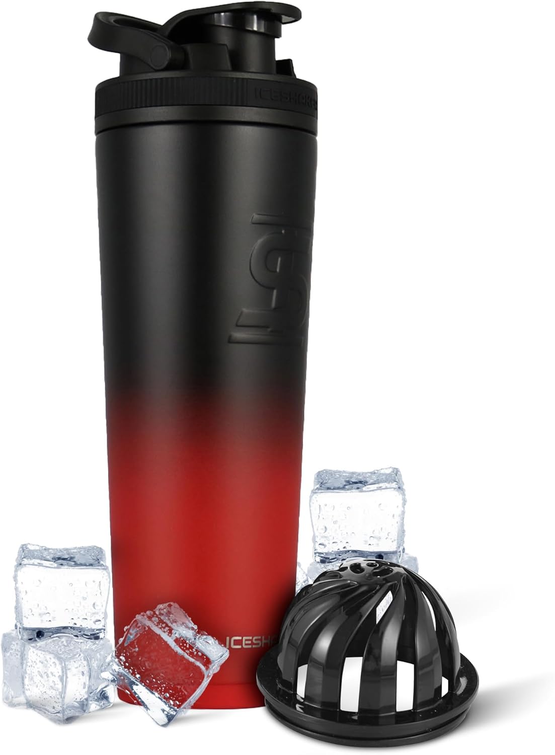 Ice Shaker Insulated Stainless Steel Shaker Bottle | 32oz, White | Cold for 30+ Hours | Insulated Cup with Twist-on Agitator | Odor-Free Bottle for Protein Shakes, Water, Smoothies, Cocktails