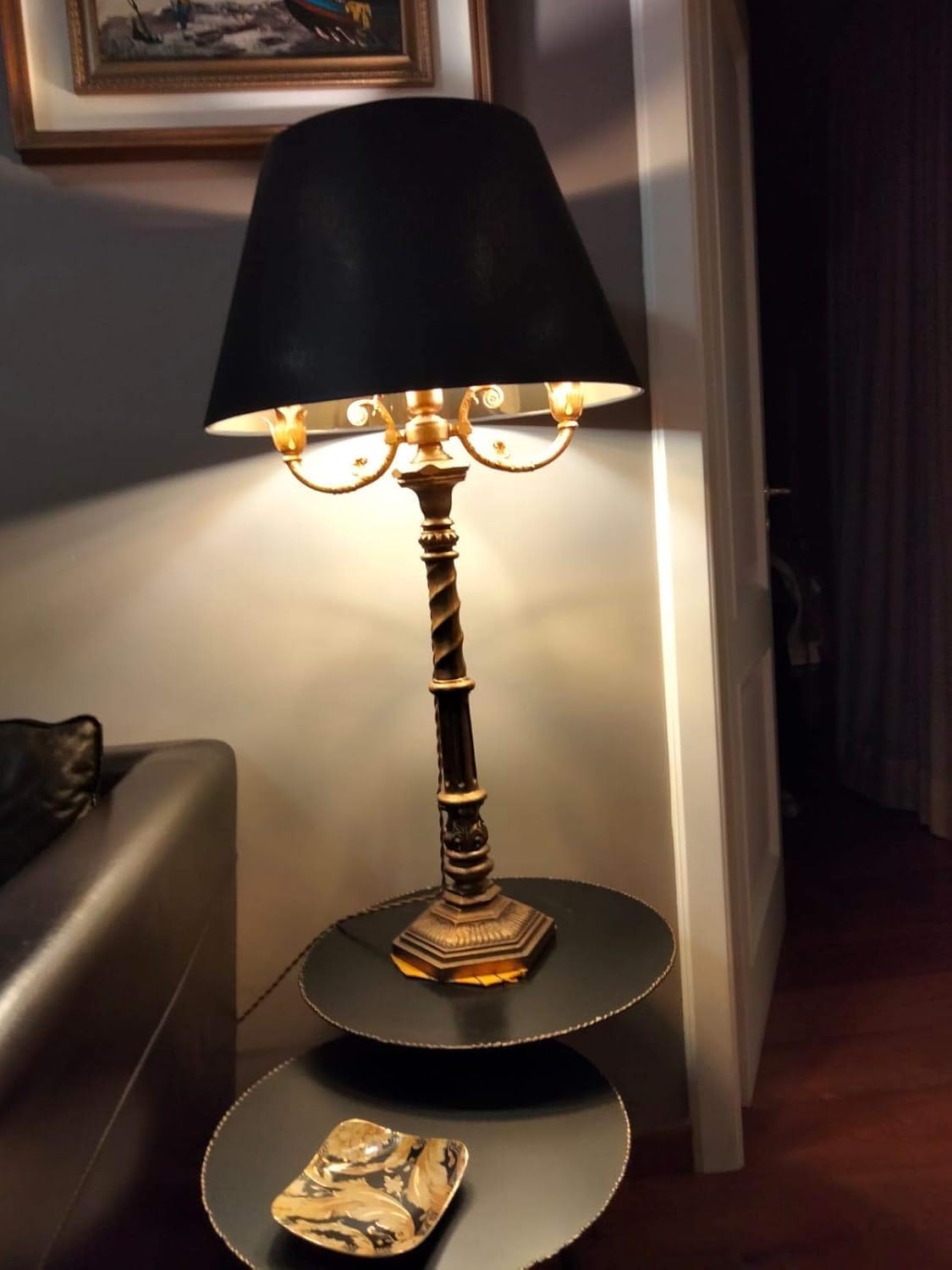 Paolo Rossi paralume prime modello impero in tessuto cinzato nero con interno oro specchio - produzione propria, Made in Italy (nero interno oro, diametro cm 50)