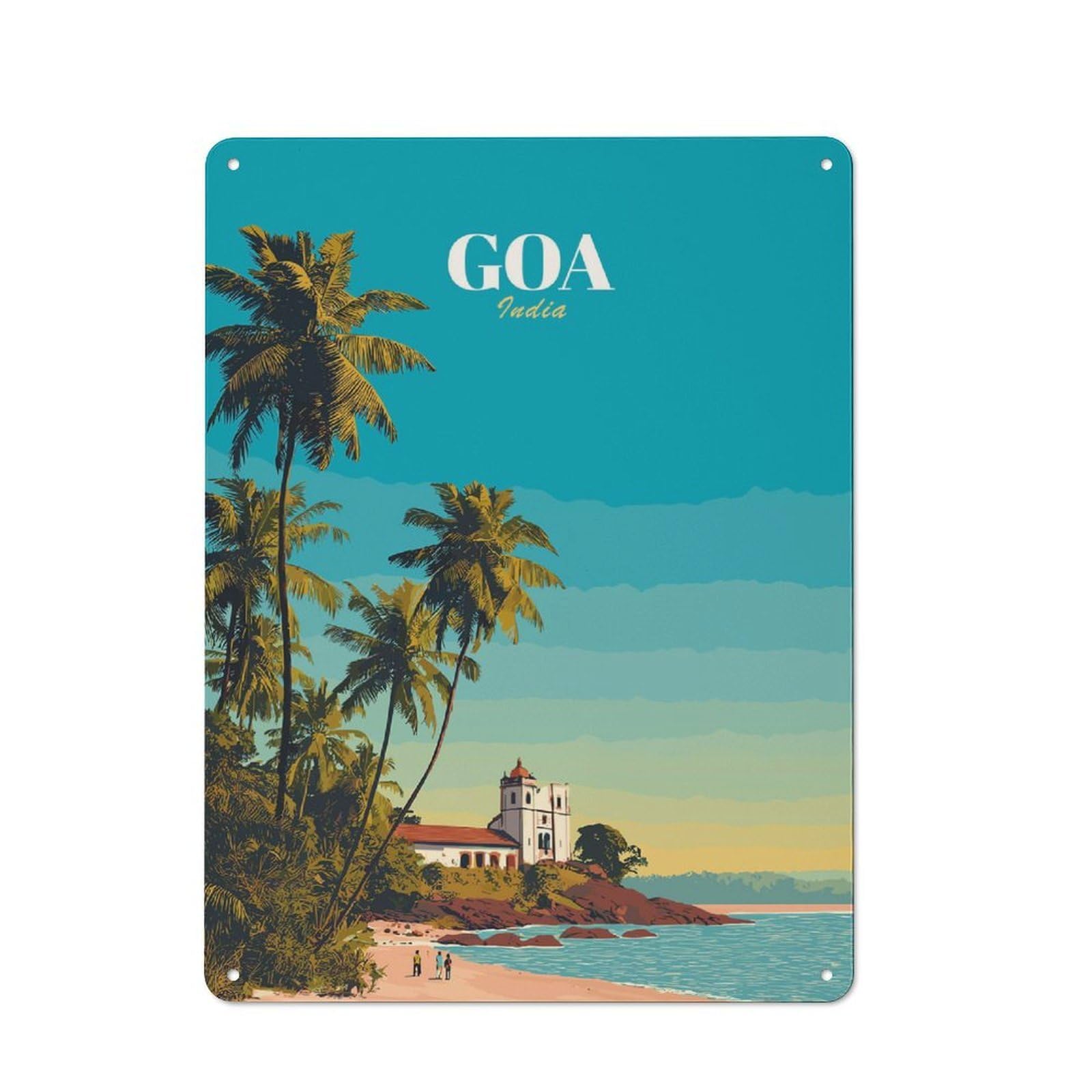 Junmoney Style-23 Goa, India Travel Rustic Printed Metal Sign 40X30cm For Garage Or Workshop, For Garage, Workshop And Man Cave Decoration