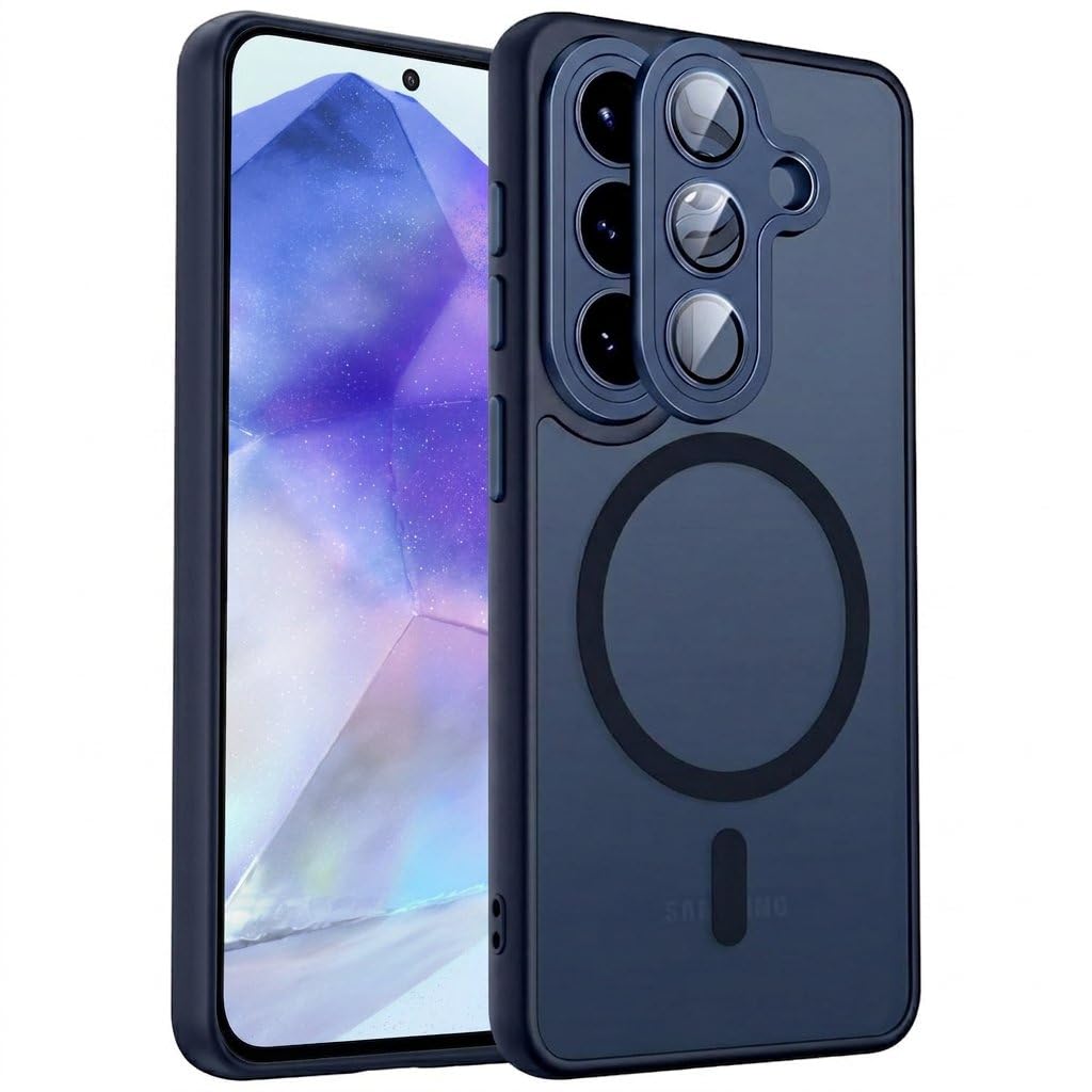 Elzzi Magnetic Magsafe Case for Samsung Galaxy A57 5G Cover, Compatible with MagSafe Translucent Matte Hard Lens Slim Shock-Resistant Protective Case, Full Navy-image-22