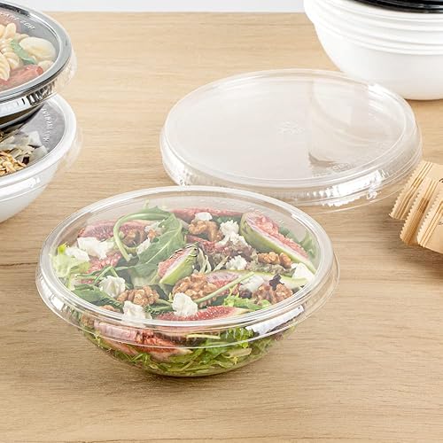 Miniatura 4 de Restaurantware Solo tapas tapas de plástico de 21 onzas, 200 tapas reciclables para ensaladeras de 21 onzas  cuencos redondos desechables de