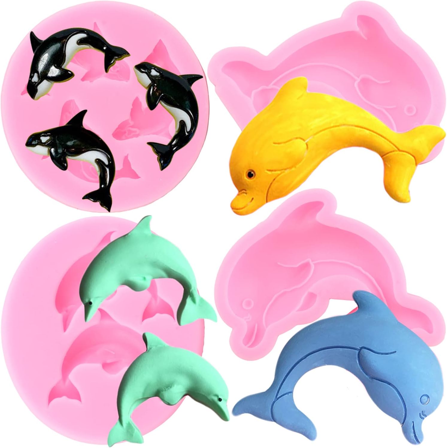 ZiXiang Dolphin Silicone Molds Whale Fish Fondant Mold Killer Whale Candy Mold For Cake Decoration Cupcake Topper Polymer Clay Chocolate Gum Paste Set Of 4