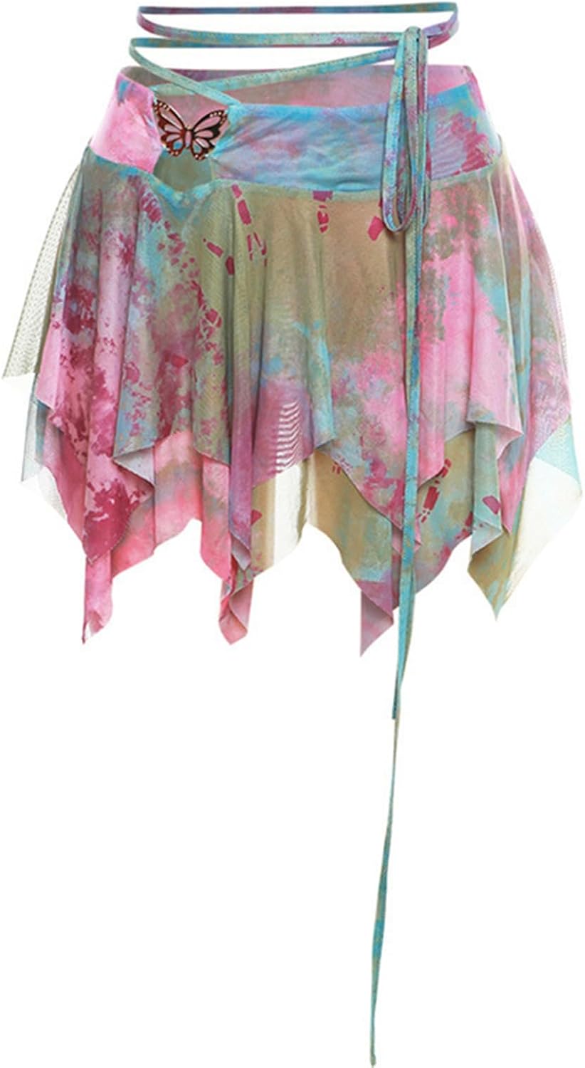 Y2k 3 Piece Skirt Outfit for Women Butterfly Fairy Backless Crop Top Wrap Mini Skirt Set Rave Festival Matching Set - Image 6