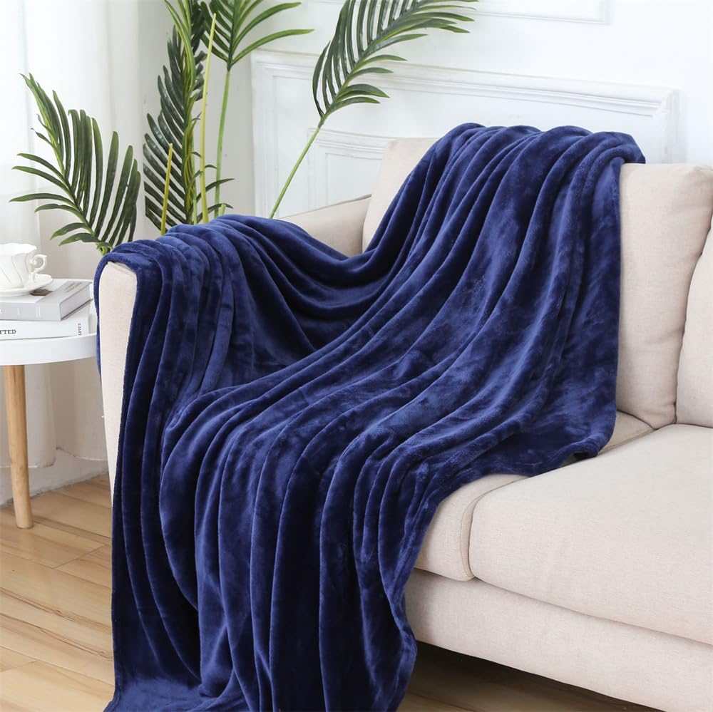 Morbuy Cobijas de Invierno para Cama Manta Plaid Sofa Blanket Suave y Cálida de Franela Cuadros para Decoración del Hogar, Viajes, Picnic, Camping (Azul Marino,70X100cm)