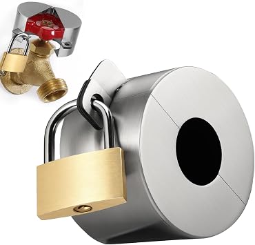 Outdoor Faucet Lock, Water Hose Bib Spigot Locks Stainless Steel Cover & Brass Padlock Kits for 1-1/2 to 3 Inch Dia Valve Handles to Prevent Garden Faucets and Outside Water Thefted