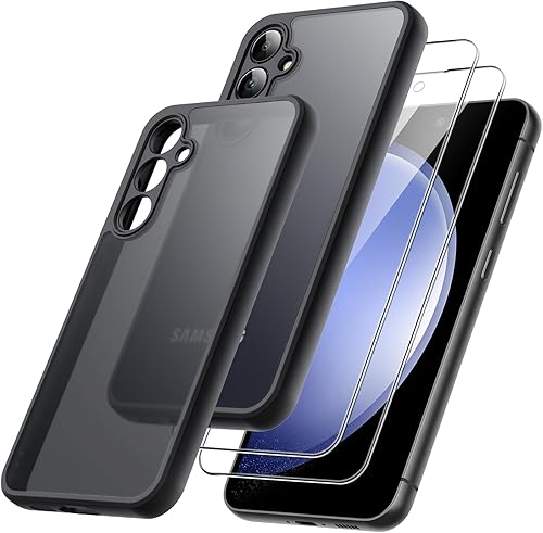JETech Funda mate 3 en 1 para Samsung Galaxy S23 FE de 6.4 pulgadas con 2 protectores de pantalla de vidrio templado, translúcida esmerilada a