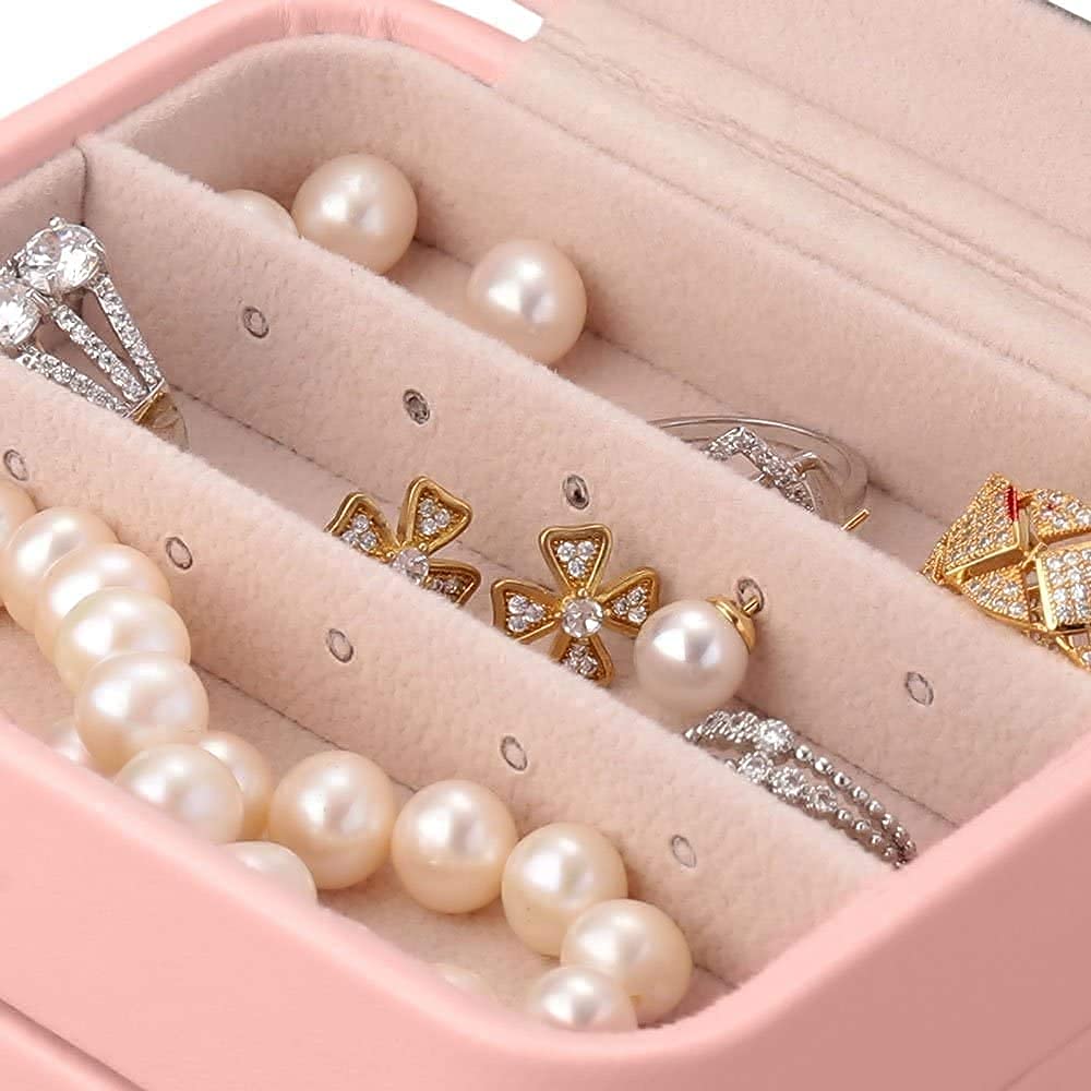 2 Tier with Mirror for Earrings Necklace Jewelry Bracelet Organizer Jewellery Storage Box (White) (Random Style) (Rose) (White)