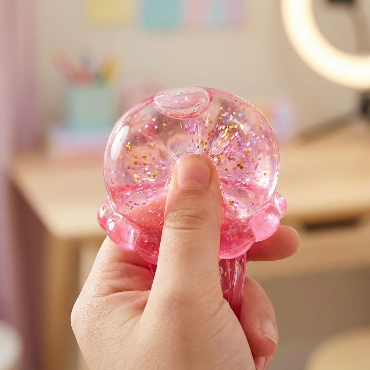 Glitter Jellyfish Squishy Toy, 2026 Stress Relief Fidget Toy for Kids & Adults, Soft TPR Sensory Toy with Wiggly Tentacles, Portable Anxiety Relief Squeeze Ball for Office, School (Blue) — view 8