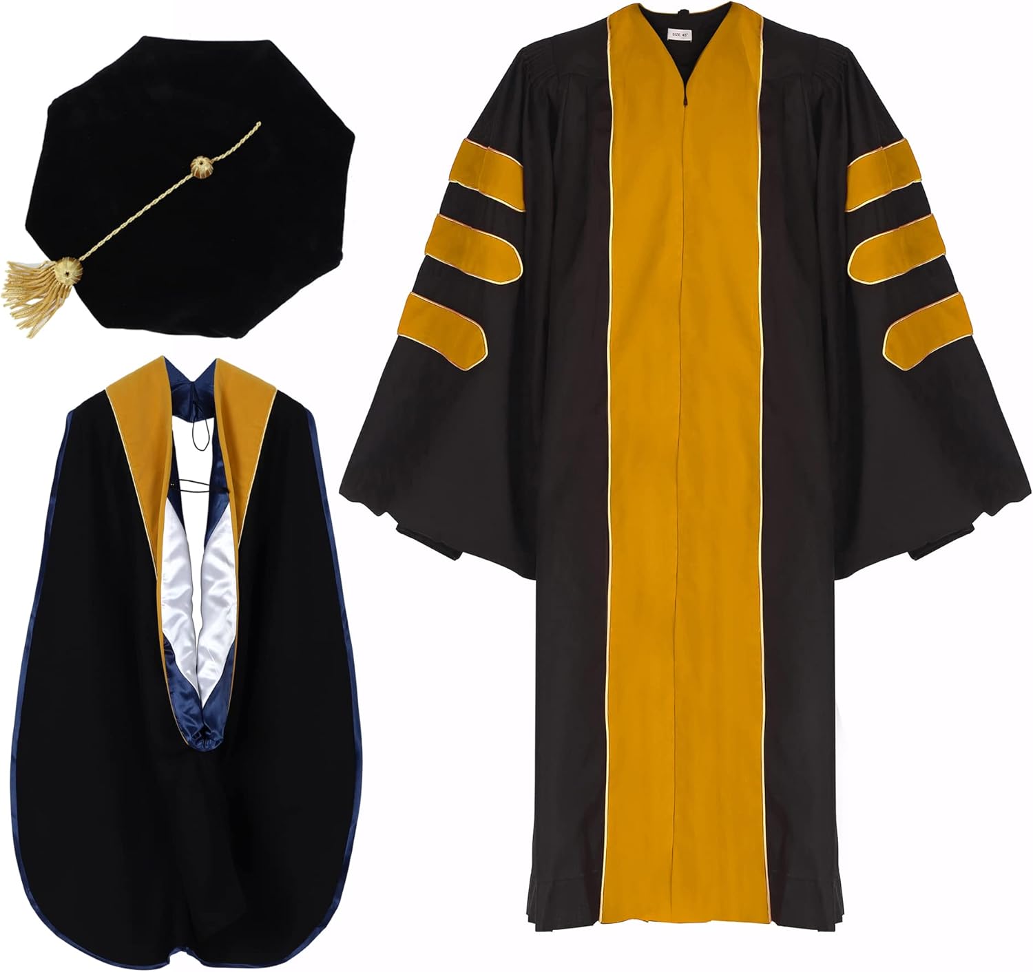 Ariro Unisex Deluxe Doctoral Graduation Gown and Doctoral Hood 8 Sided Tam Package