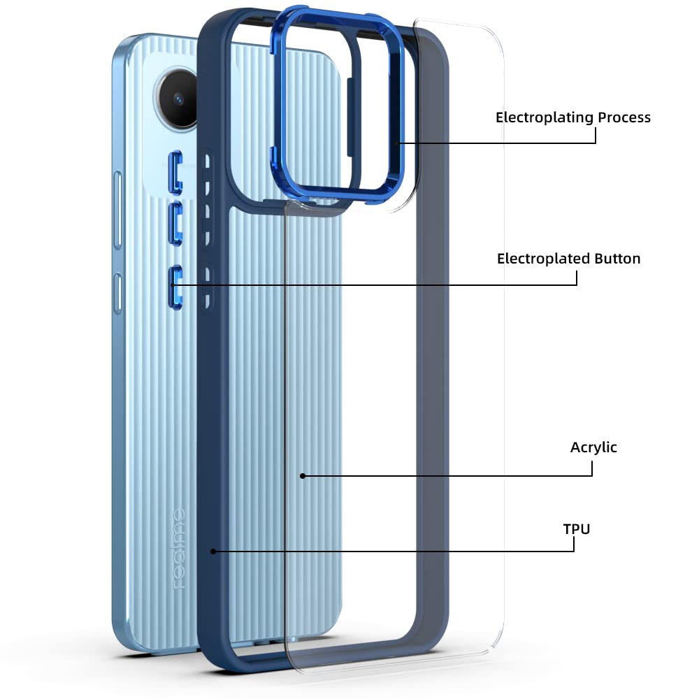 DESSEN Trasparente Cover per Realme C30 4G, Custodia Protettiva per Antiurto Bumper, Moda Guscio Protettiva in Silicone con Galvanica Colorata. Blu navy