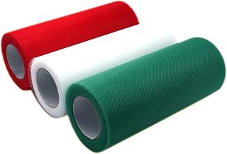 Misscrafts 3 Spools Tulle Netting Ribbons 3 Colors Tulle Fabric Spool 6 Inches 75 Feet per Roll for DIY Wedding Tutu Valentine Decor Red Green White