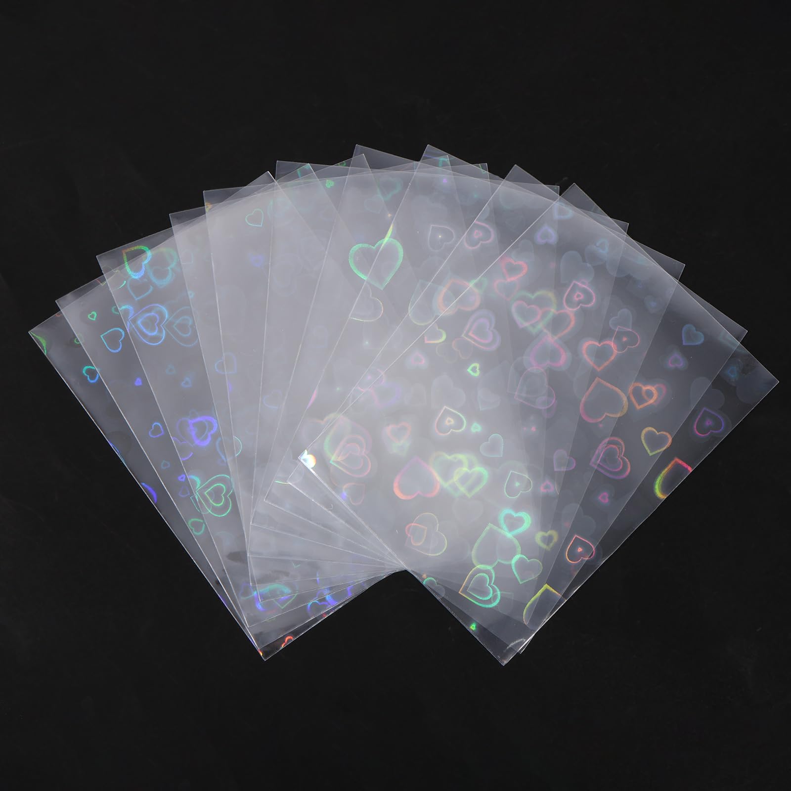 Penitue 100pcs Photocard Sleeves, 9.1x6.5cm/3.58x2.56in Laser Flashing Card Sleeves Holographic Foil Protective Cover Suitable for Card Enthusiasts Gifts (Heart Style)