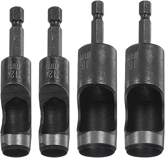 HARFINGTON 4pcs 12mm,18mm Leather Hollow Hole Punch 1/4" Hex Shank for Drills, Belt Hole Punch Punching Cutter Tool for Thick Fabrics Leathercraft Working