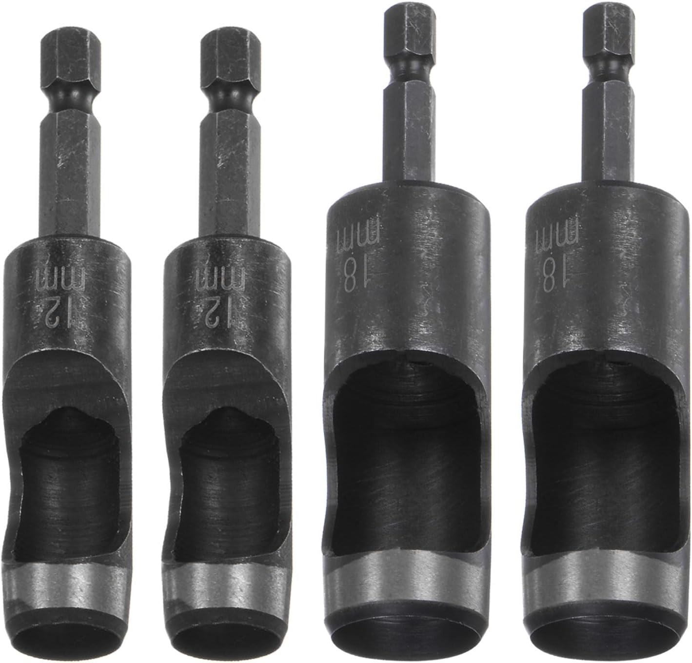 HARFINGTON 4pcs 12mm,18mm Leather Hollow Hole Punch 1/4" Hex Shank for Drills, Belt Hole Punch Punching Cutter Tool for Thick Fabrics Leathercraft Working