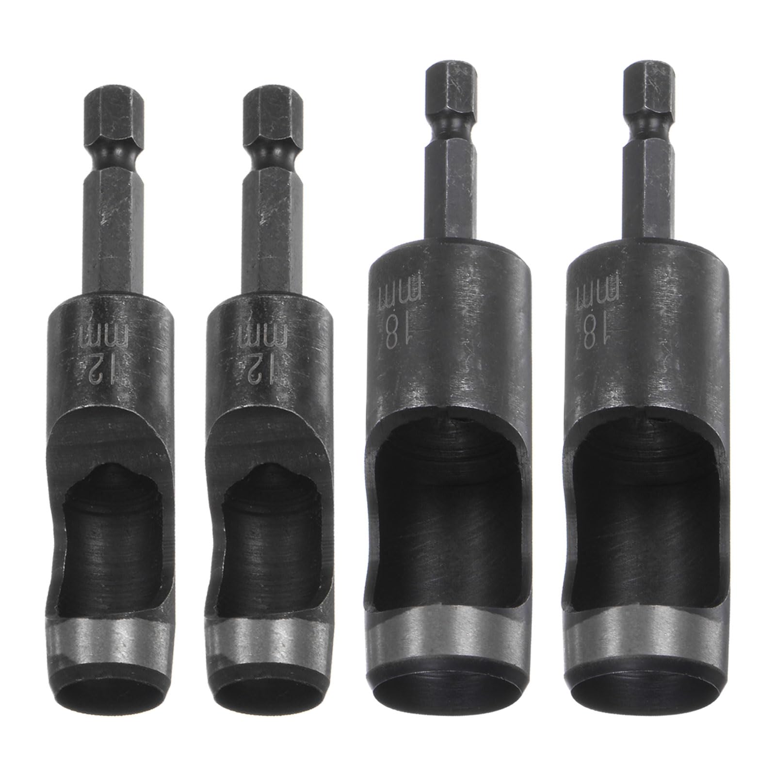 HARFINGTON 4pcs 12mm,18mm Leather Hollow Hole Punch 1/4" Hex Shank for Drills, Belt Hole Punch Punching Cutter Tool for Leathercraft Working
