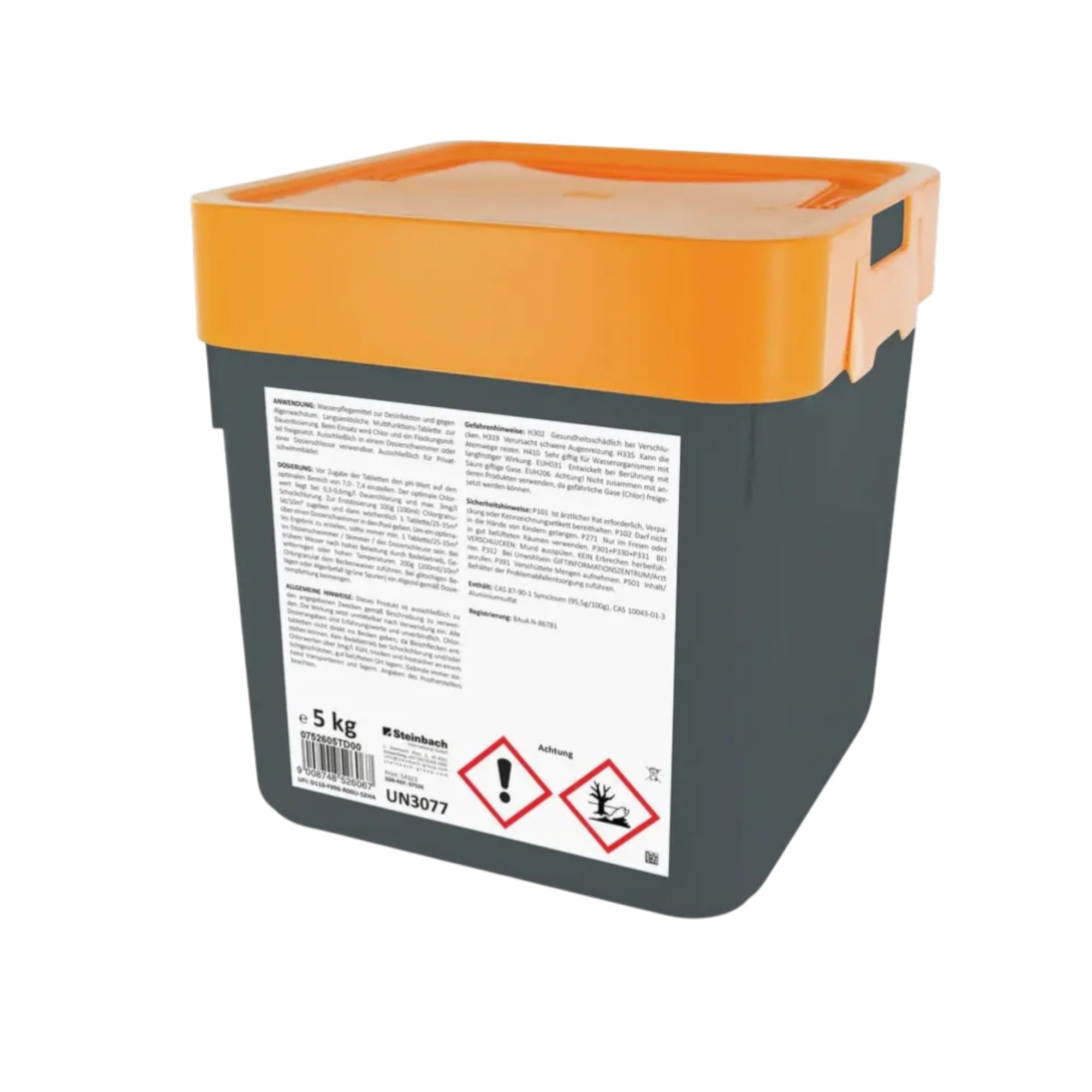 Steinbach Poolpflege Quattrotabs 200 g langsamlöslich - 0752605TD00-5 kg - 4-in-1 Chlortabletten mit Flockungsmittel - pH-Stabilisator & Algenverhütung - Multifunktionstabletten