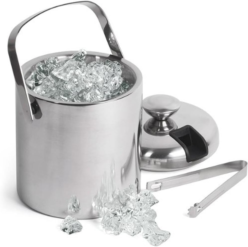 Small Ice Bucket with Tongs- Best Double Wall Insulated Stainless Steel Miniature Bar Accessory Gift Set