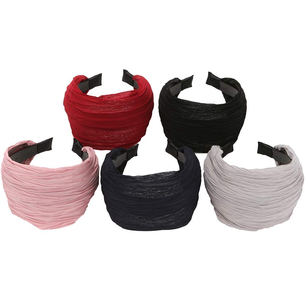 Loneedy, cerchietti per capelli larghi e rigidi, con dentini, design in tessuto a pieghe, per donne e ragazze, 3 pezzi