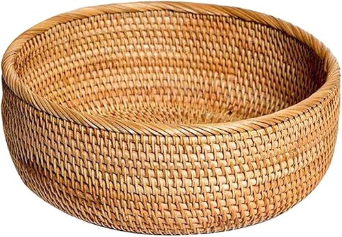 Ochine Cesta de pan de mimbre natural, cestas de pan de frutas de mimbre vintage, cesta redonda para servir alimentos, cesta de sauce, cesta de