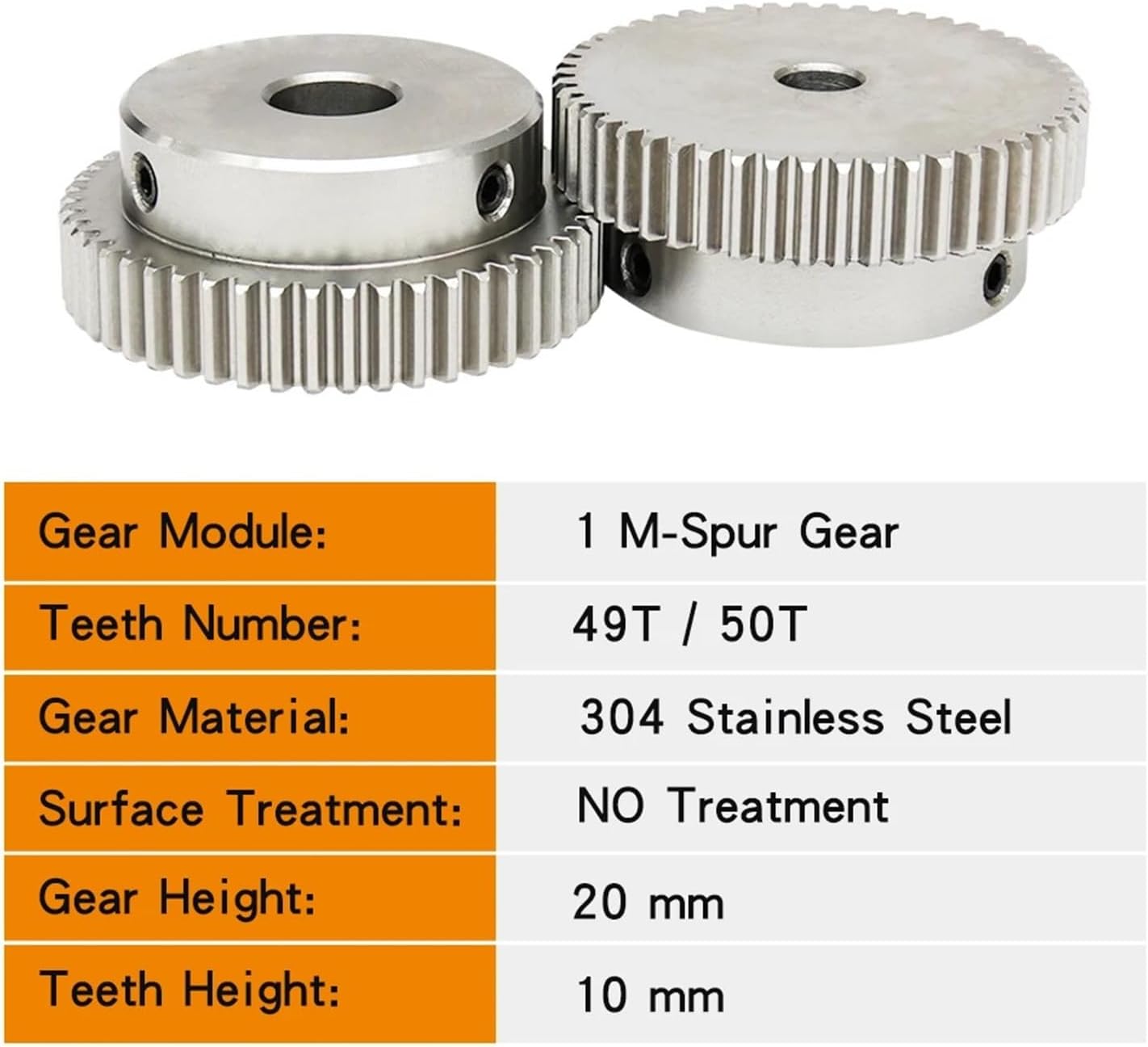 Industrial helical Gear Gear Wheel 1M-49T/50T Bore Size 8/10/12 Mm 304 Steel Motor Gear Teeth Thickness 10 Mm Total Height 20 Mm (Size : 8 mm, Color : 50 Teeth)