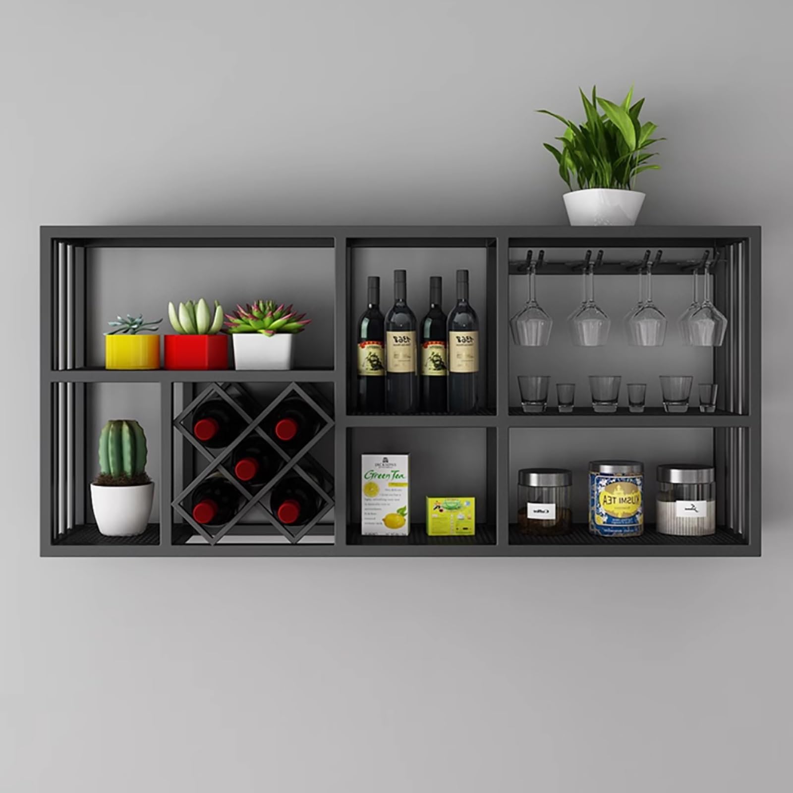 Supports de rangement à vin en fer suspendus avec rack de verres à pied