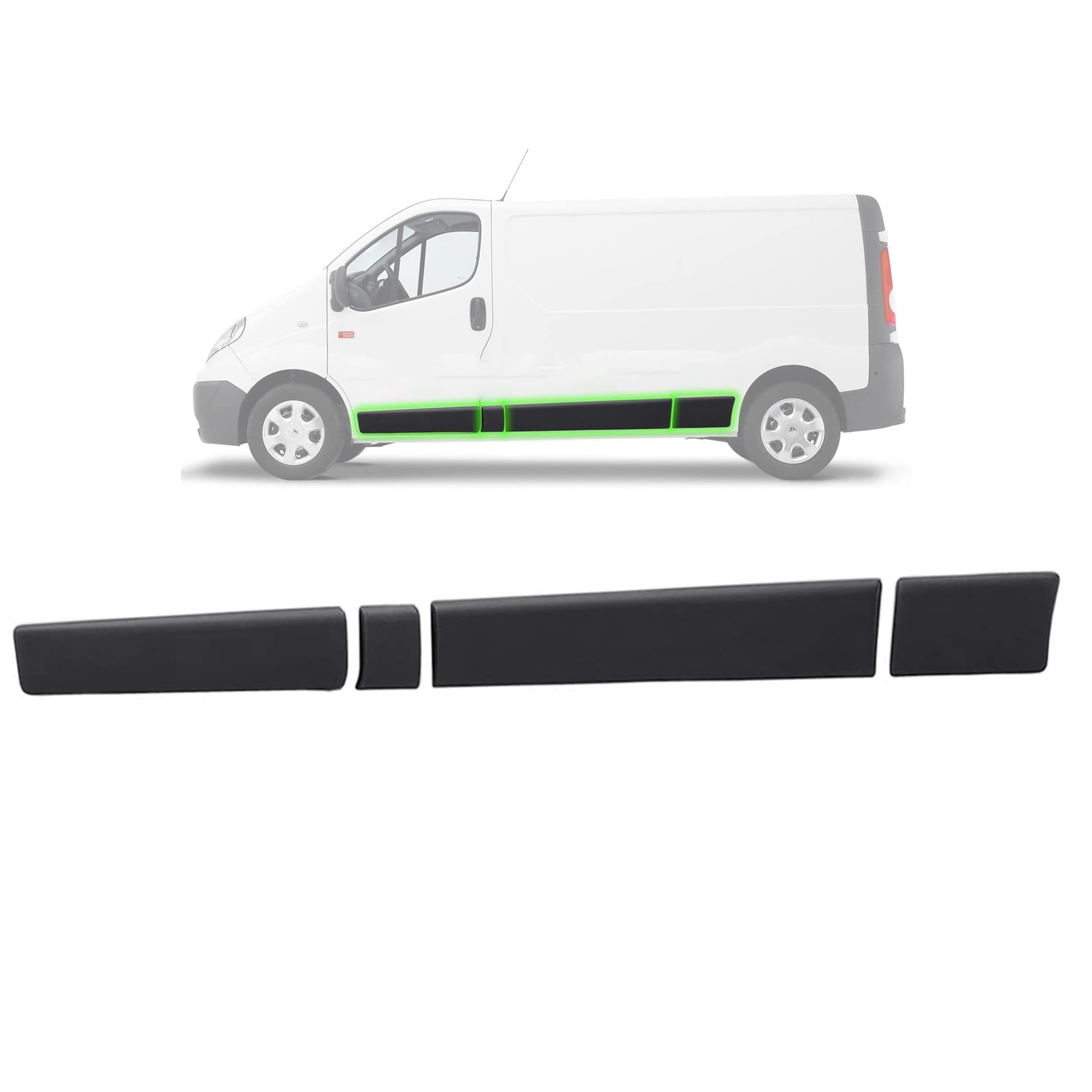 Juego completo de molduras de puerta lateral para carrocería larga Vivaro Trafic MK2 Primaster 2001-2014 (conjunto izquierdo EL)